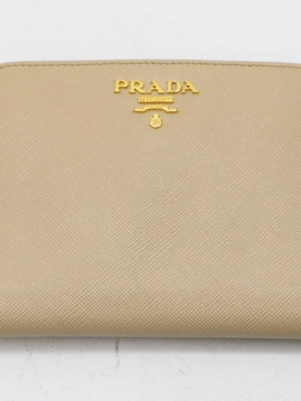 PRADA Folded Wallet Saffiano Leather Beige